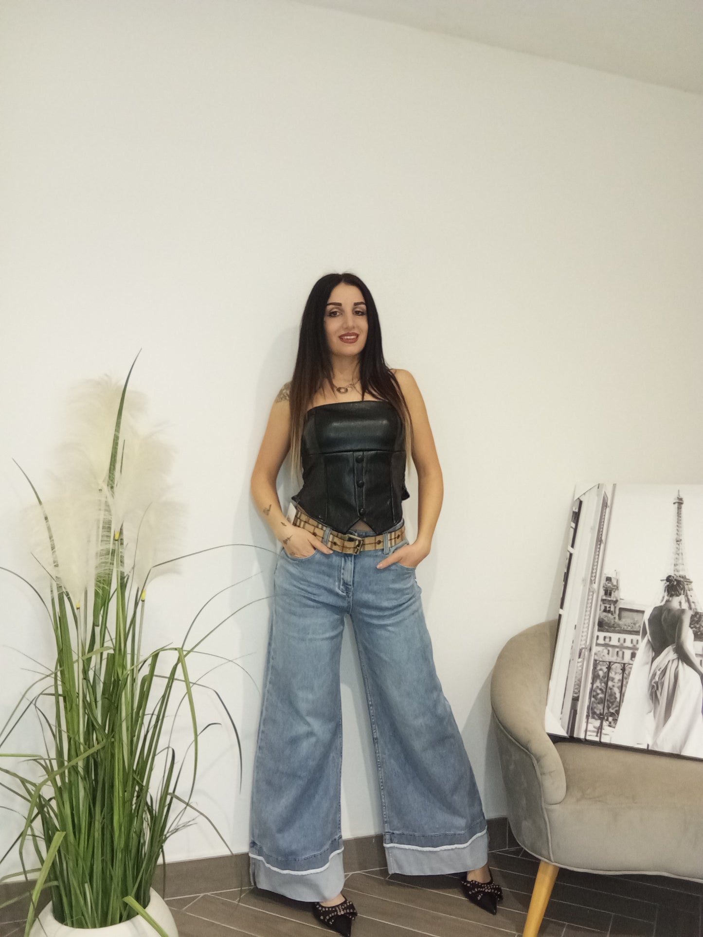 Jeans chiari con finto risvolto