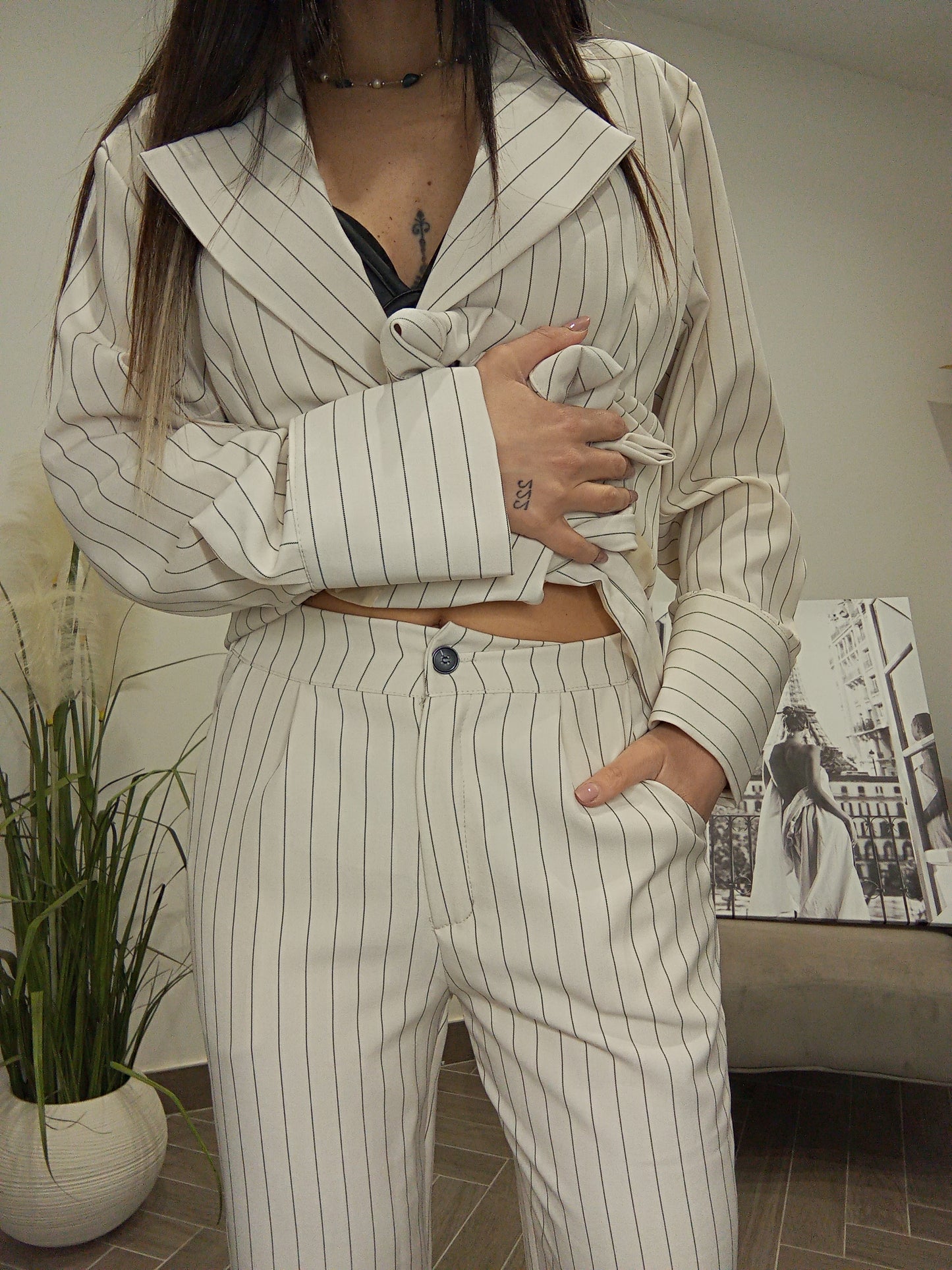 Tailleur blu e beige