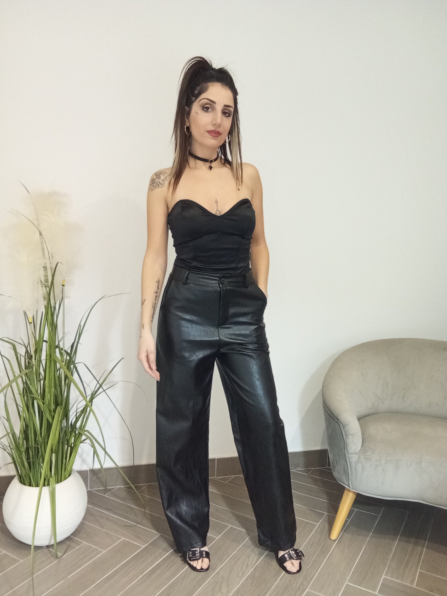Pantalone in ecopelle nero