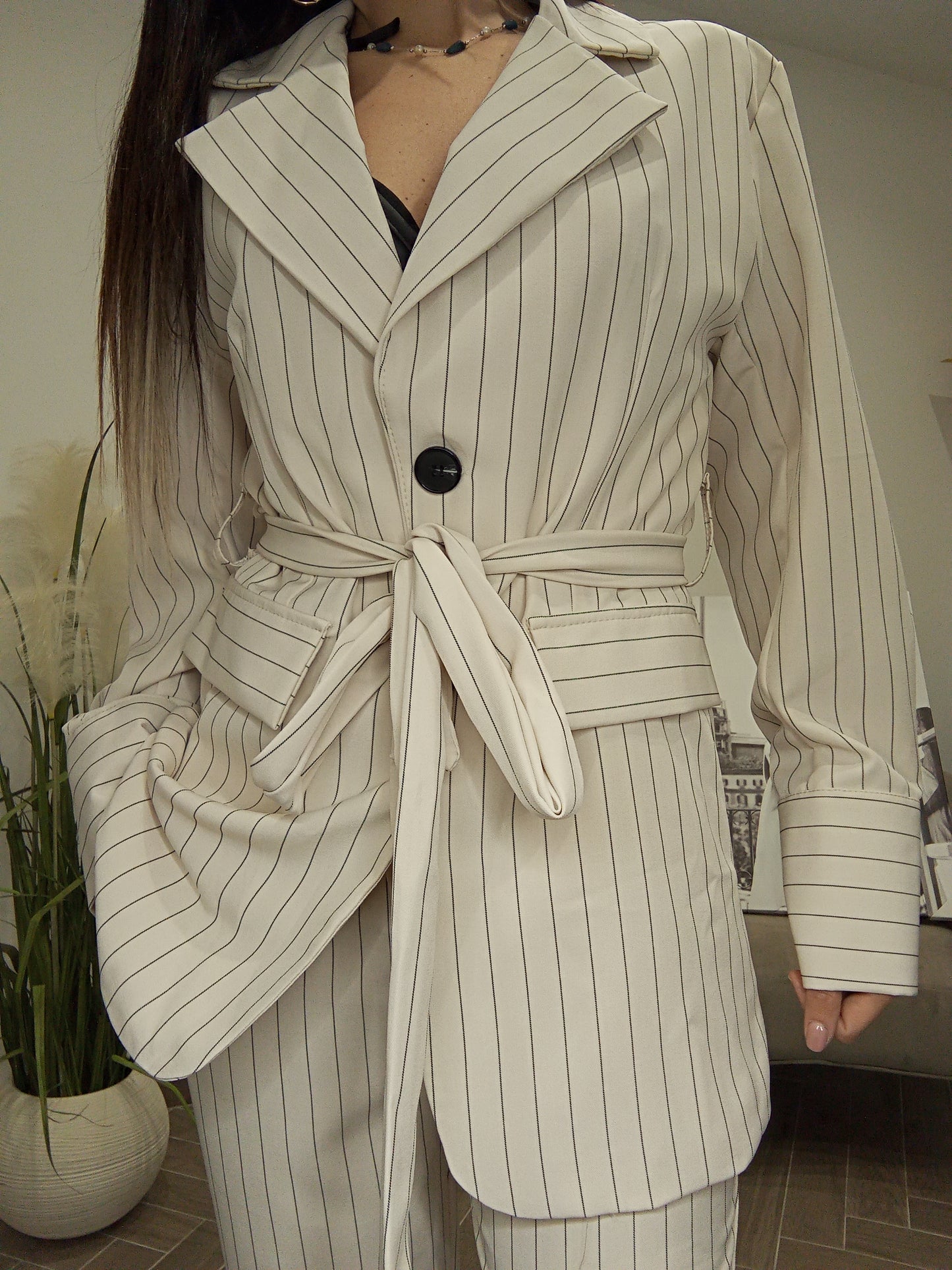 Tailleur blu e beige